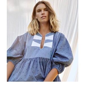 Blue Wiggy Kit Bow Tie Blouse - Size Small S